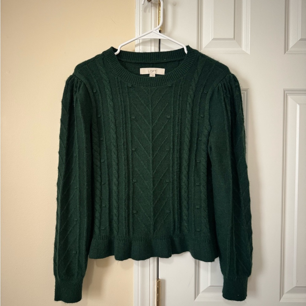 LOFT Dark Green Cable Knit Sweater